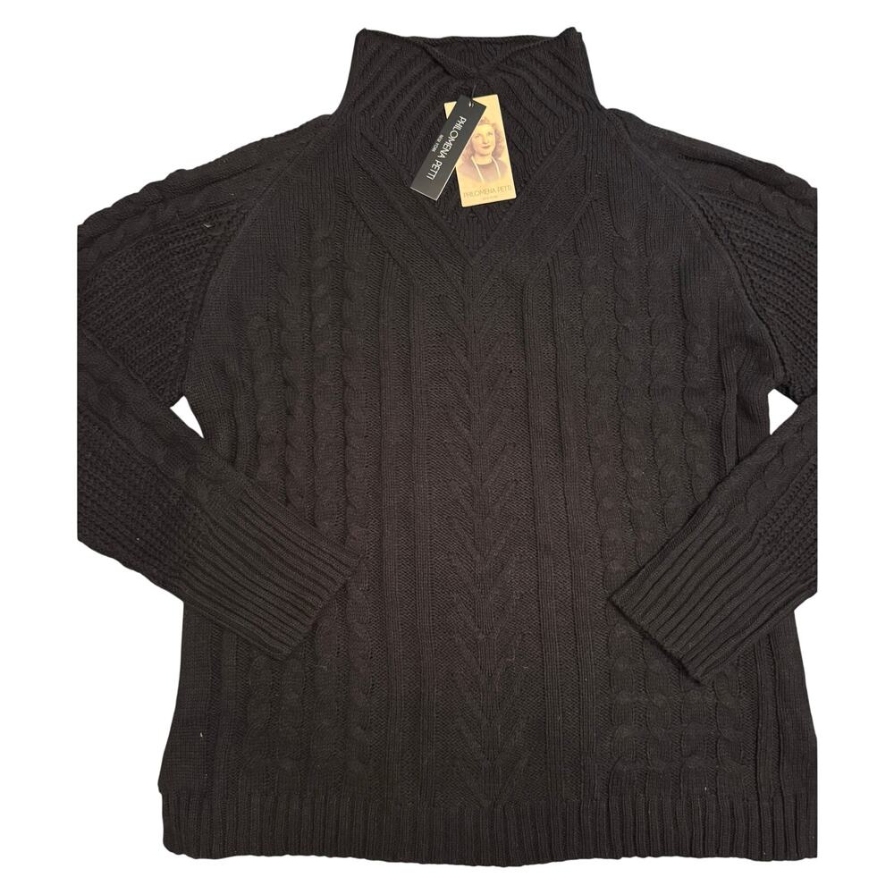 Philomena Petti New York Womens Black Cable Knit Mock Neck Sweater Size XL NWT